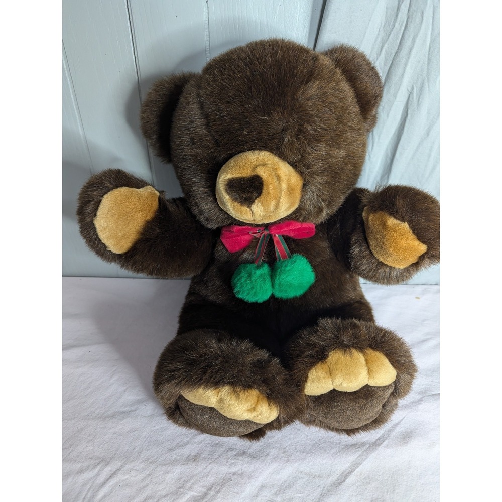 Vintage 24" The JC Penney Christmas plush stuffed Teddy bear brown red green Bow